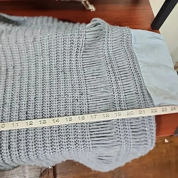 Instinct over Reason Shredded Turtle Neck Denim Sleeves Sweater. Size Medium - Picture 12 of 13